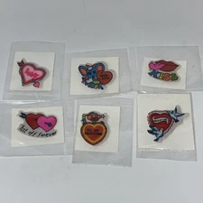 6 Vintage 80's Puffy Valentine's Sticker Lot Hearts Mouse Kiss Lips Doves