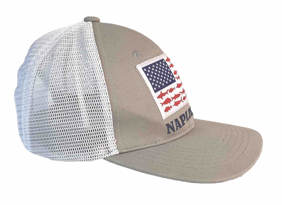 Naples Florida American Flag Fish Ball Cap Snap Back Mesh Back