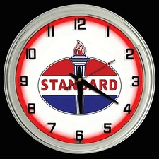 16" Standard Oil Gas Vintage Logo Sign Red Neon Clock Man Cave Garage 