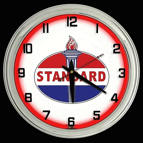 16" Standard Oil Gas Vintage Logo Sign Red Neon Clock Man Cave Garage