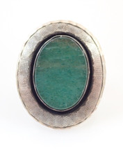 Vintage Mexico Green Stone Gem Sterling Silver Ring Sz 7