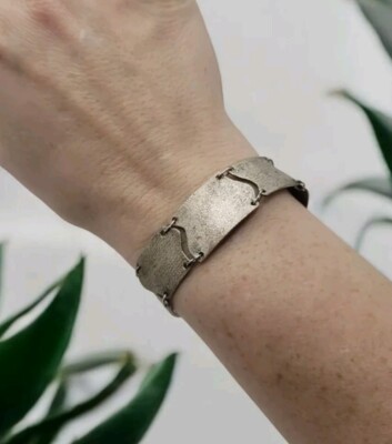 Vintage Artisan Made Modernist Sterling Silver Puzzle Bracelet Sand Blasted 7''