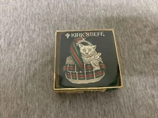 Vintage Kirk Stieff Pewter Cat Ribbon Christmas Ornament