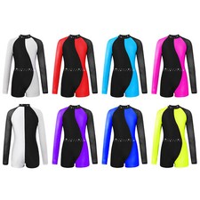 Girls Leotard Rhinestone Gymnastics Performance Bodysuit Contrast Color Outfits