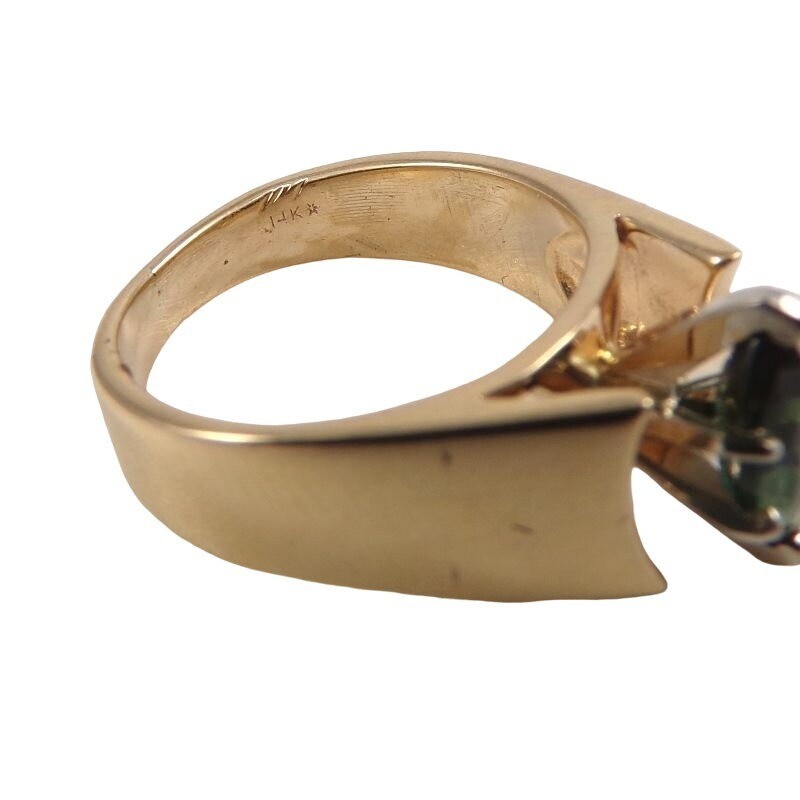 Solid 14K Yellow Gold Green Emerald Ring Size 4.5 - image 5