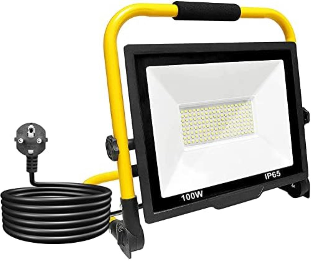 Faretto LED da Cantiere 50W, Faretto Portatile, Luce di Inondazione Bianca 6000K