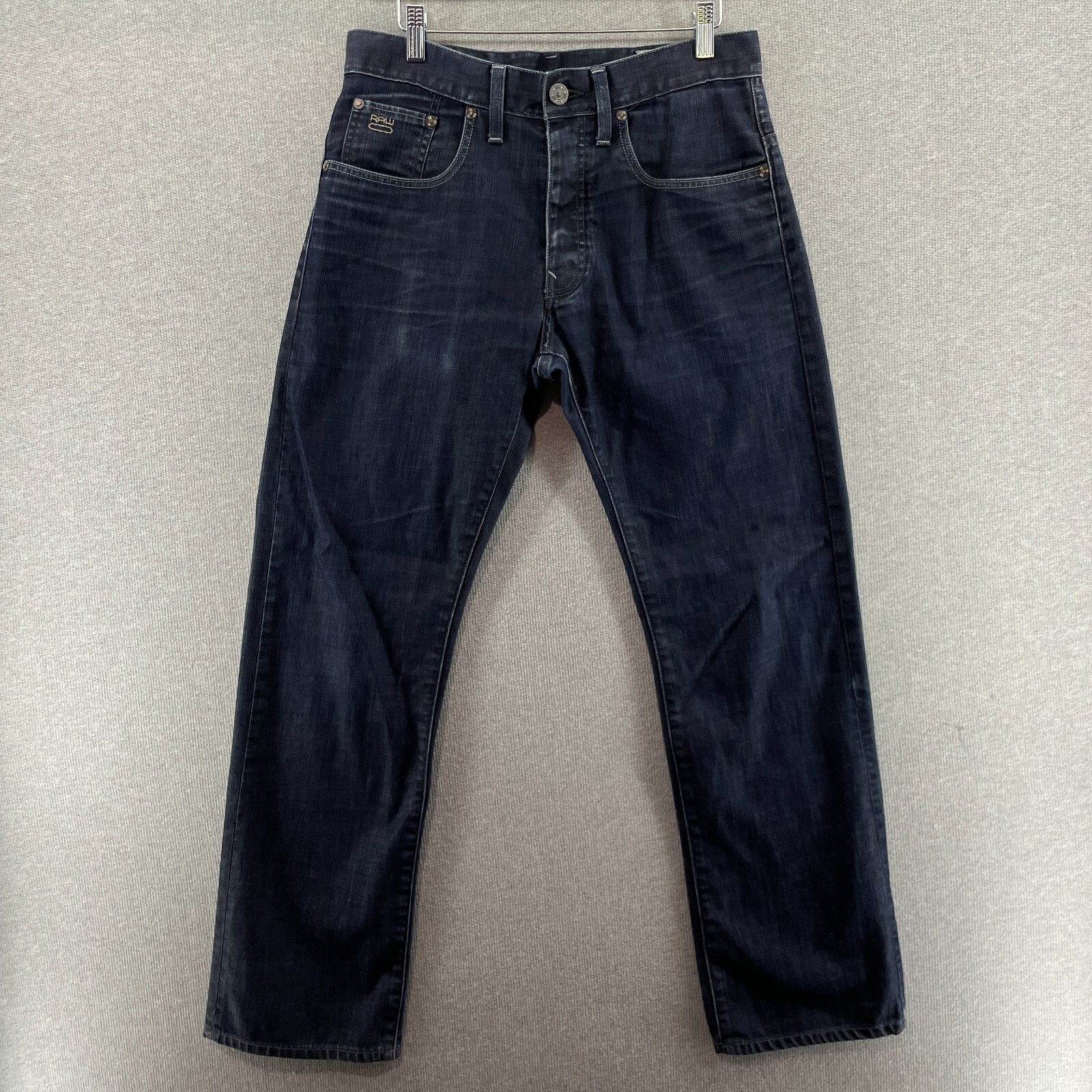 G Star Mens Jeans Blue 30X31 Regular Straight Button Fly Dark Denim 100