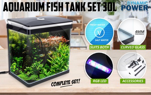 Aquarium Fish Tank Curved Glass RGB LED Light Complete Set Filter Pump 30L - Picture 2 of 11