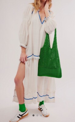 Free People Thank Me Later Midi Maxi Dress Tiered Embroidered White Combo M NWT