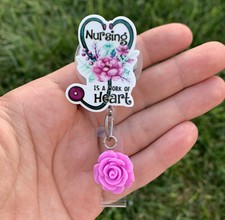 Nursing Is Work Of Art Floral Nurse Cute Badge Holder Retractable ID Reel RN