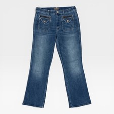 Mother Flare Jeans Womens 29 Blue High Rise Front Zip Patch Pockets USA Made
