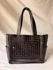 BALLY Black Pony Hair Leather Geometric Patte...