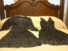 VTG 2pc SHADOWLINE PLUS SIZE 1X BLACK PEIGNOIR SET-NIGHTGOWN-ROBE-NYLON-LACE-EUC