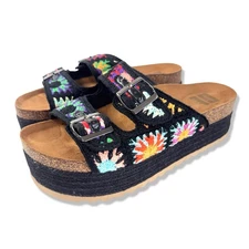 Pretends Platform Sandals DIRTY LAUNDRY 8.5 Black Crochet Embroidered Boho Slide