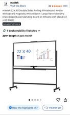 maxtek 72x40 Black Double Sided Magnetic Rolling Whiteboard with Wheels