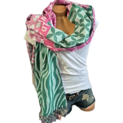 Zwillingsherz Damen Schal Tuch Leo mit Fransen Grün Herbst Winter (6 530)