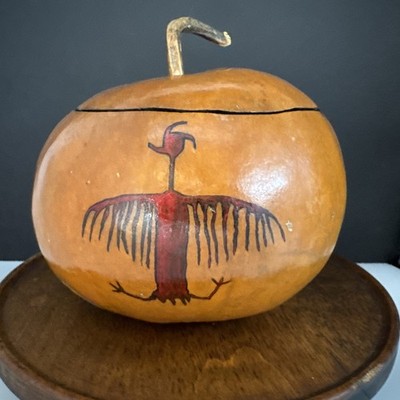 Gourd Art Lidded Pot, Bowl Maiden Hopi Indian Kachina Painted. One Of A Kind