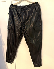 Almost Famous Women  s Black Faux Leather Jogger Pants Tapered Cargo Pocket 29"