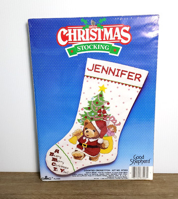 Vintage Counted Cross-Stitch Teddy Bear Christmas Stocking  Kit