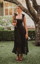 NWT Show Me Your MuMu Claire Flowy Midi Dress in Black Luxe Satin Sz