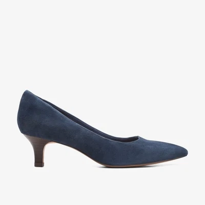 Clarks Womens Shondrah Jade Navy Suede Court Shoes,Heels Suede Smart