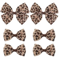 6 Pcs Leopard Bowknot Hair Bow Clips with Metal Slides Aesthetic 6 hairpins