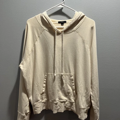 OFF WHITE J Crew Magic Rinse Pullover Felpa con Cappuccio Tasca Canguro Avorio Donna Taglia Media