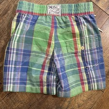 Polo Ralph Lauren Boys Plaid Swim Trunks Multicolor Shorts Size 4 Summer Preppy