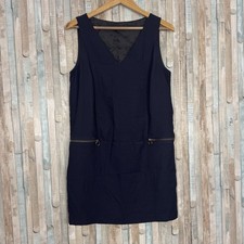 Zara M Navy V Neck Drop Waist Mini Dress Shift Minimalist Basic Staple Capsule
