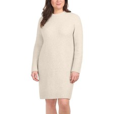 Dalia Women's Beige Knit Sweater Knee Dress L Long Sleeve Crew Neck N0333