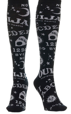 Funky Gothic Novelty BLACK OUIJA KNEE SOCKS Women Girl Junior Witch Spirit Board