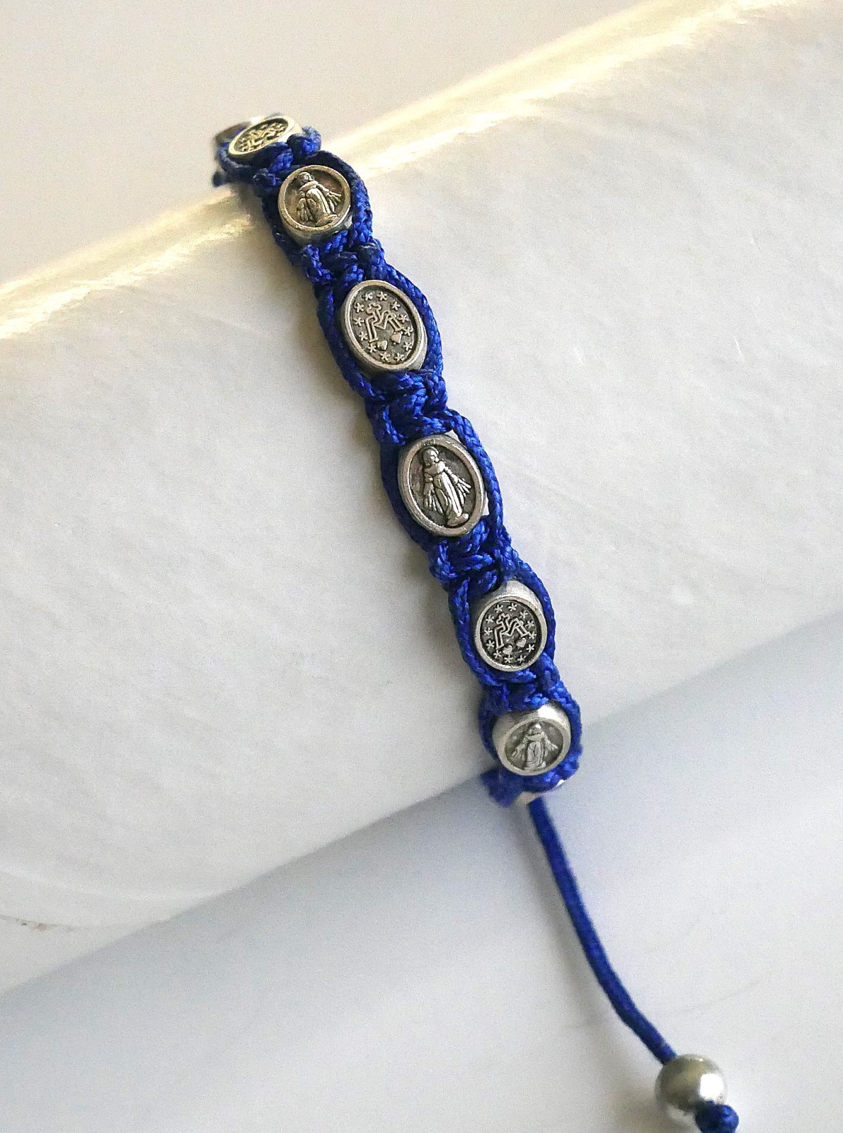 Miraculous Blue Rosary Bracelet Set with 10 Silver Beads - 2 Pack