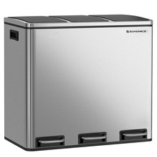 SONGMICS 4.8-Gallon Garbage Can Silver/Black 3 Compartment Step-On w/ Soft-Close
