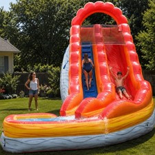 Commercial Inflatable Water Slide 17ft Red Fire Marble Wet Dry Slide And Blower