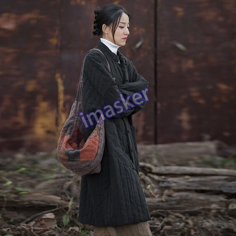 Invierno Algodón Lino Mujer Algodón Espesado Cálido Acolchado Abrigo Largo Algodón Acolchado Foto 2 de 4