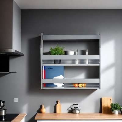 Regal Holz Grau Wandregal Bücherregal Hängeregal 2 Ebenen Küche Bad Homestyle4u