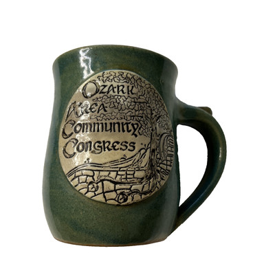 Vtg Ozark Area Community Congress Green Pottery Coffee Tea Mug