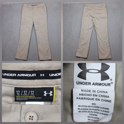 Under Armour Khaki Pants Boys 12 Tall Husky Beige Stretch