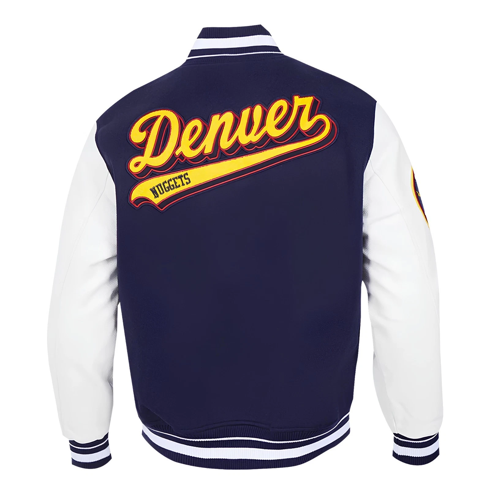 Denver  Navy Blue Body White Varsity Jacket Men  (Not Satin, Not Wool, Not Leather)