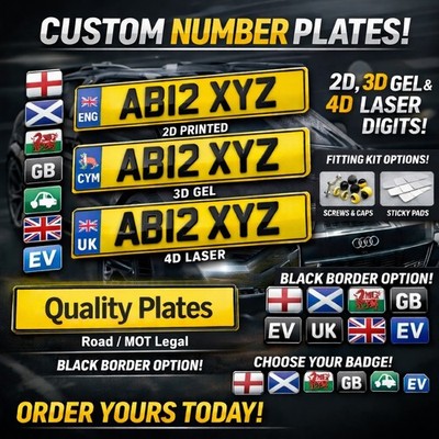 Nummernschilder 2D, 3D, 4D STRAßEN-/TÜV-Zulassung Auto SCHOTTLAND WALES GB ENGLAND EV UK