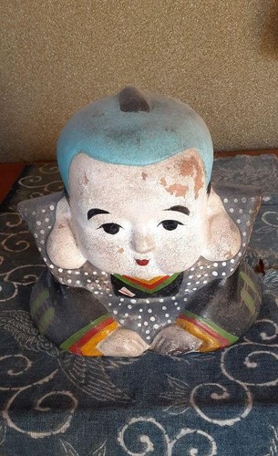 FUKUSUKE Antique Figurine Japanese MEIJI Era LUCKY GOD Pottery Statue 7.4 inch - Picture 7 of 24