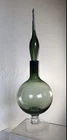 VINTAGE  GLASS DECANTER ELONGATED FLAME STOPPER GRAY GREEN? BLENKO STYLE 17.5"