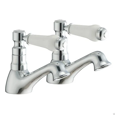 FITHEOWNER Bathroom Basin Sink Taps Ceramic Lever Victorian Traditional Hot & Cold Pair