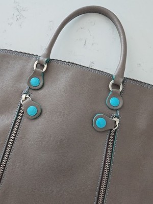 TAN BROWN TURQUOISE LEATHER TOTE BAG, CONVERTIBLE ITALIAN PURSE BY GABS