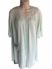 Shadow Line Womens House Dress Night Gown Medium Pale Green Button Babydoll VTG
