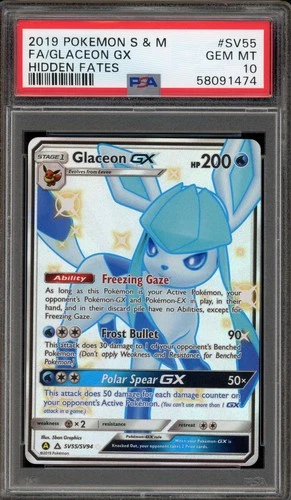 Pokemon Glaceon Gx Hidden Fates Full Art SV55/SV94 PSA 10 Gem Mint