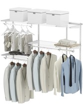 Closet Organiser System, Wall-Mounted Adjustable Metal Rail Garment Rack