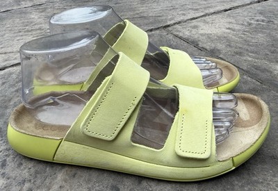 ECCO Cozmo Slip-On Flat Slide Sandal Women 8-8.5 Green Leather Cushion Comfort