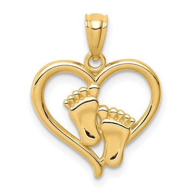 14k Gelbgold Baby Füße im Herz Anhänger 0,69g Geschenk für Mutter