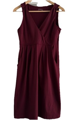 Eddie Bauer Travex Dress Womens Small Aster Crossover Pockets Maroon Deep Red